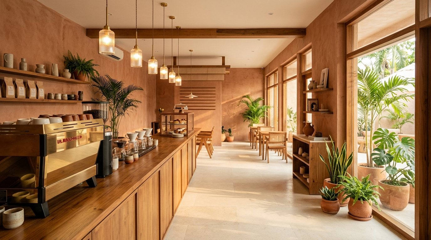 Warm restaurant interior with ambient lighting