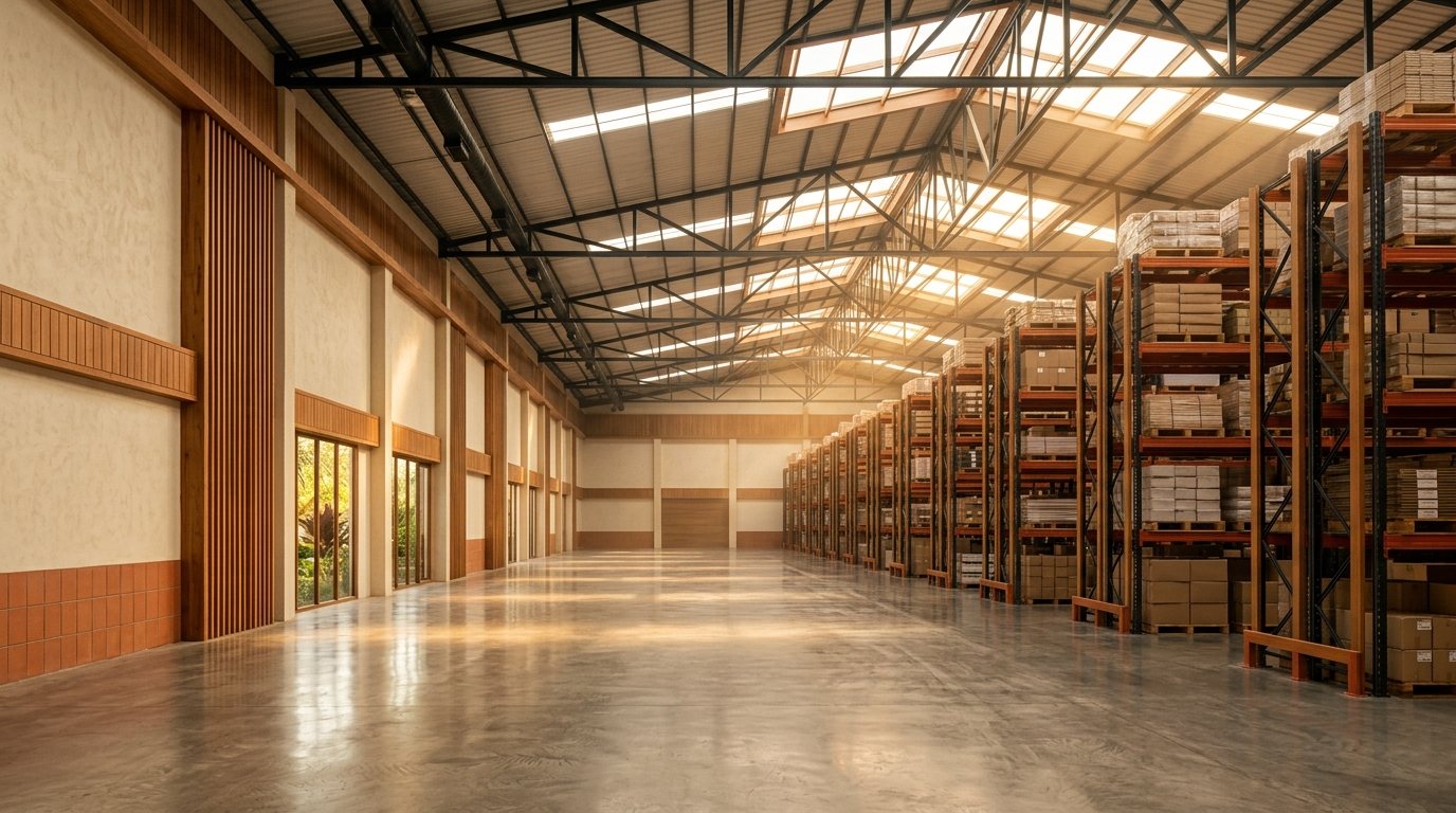 Modern warehouse interior with racking