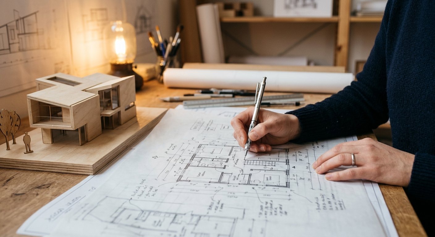 Architectural blueprint sketches